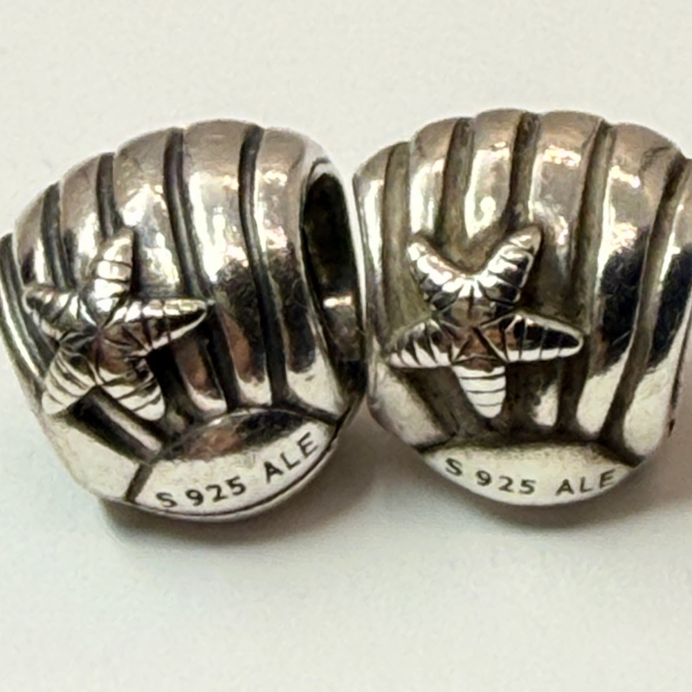 Pandora Clam Shell w Starfish Charms Set of 2 S925 ALE - Picture 2 of 5